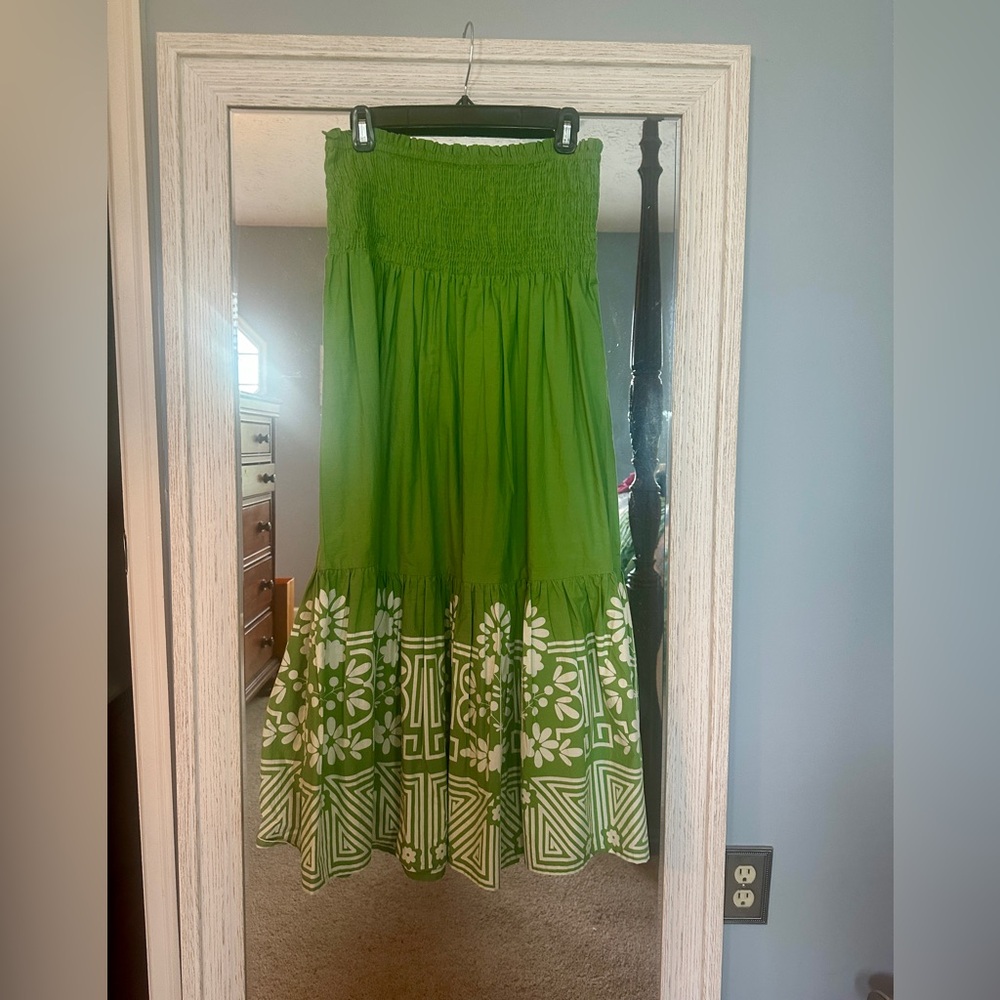 Olivia James The Label Green Strapless Dress with White Floral Pattern - Large